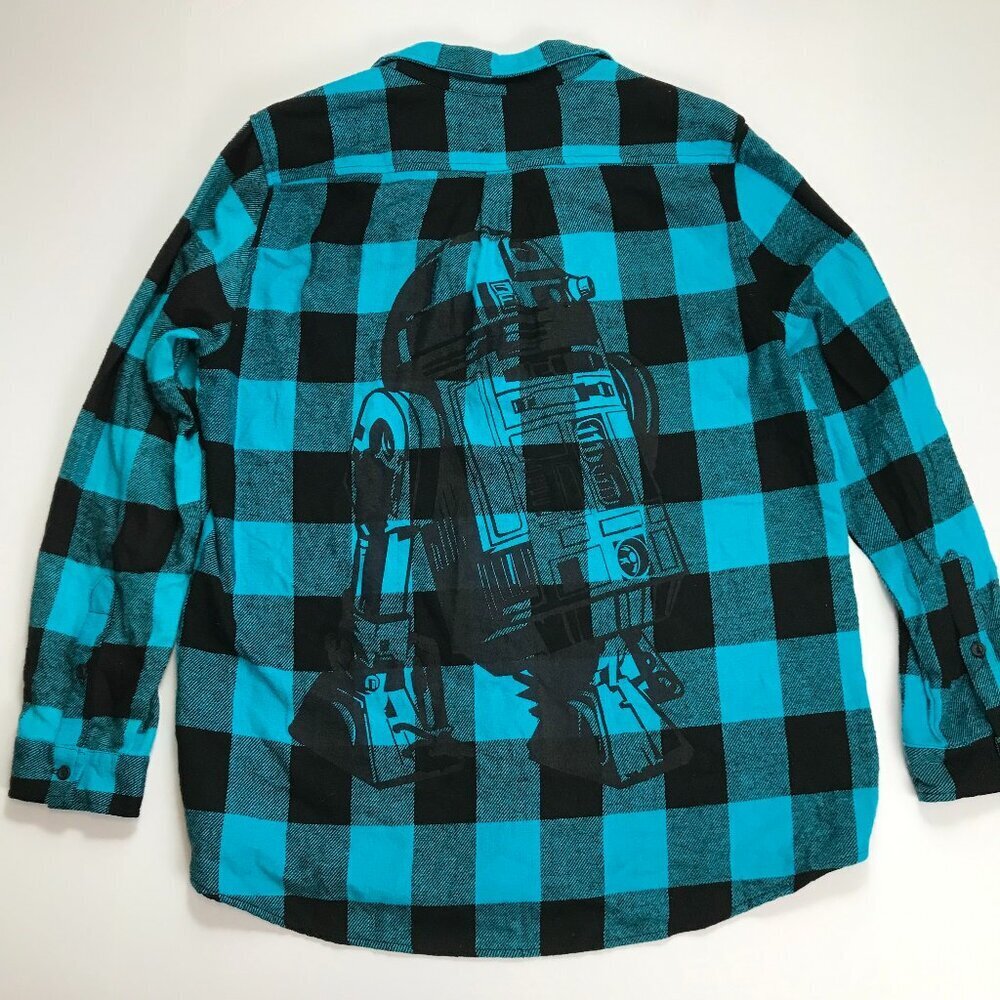 STAR WARS Graphic R2-D2 Men Multi-Color Cotton Plaid 2XL Designer Rare Shirt